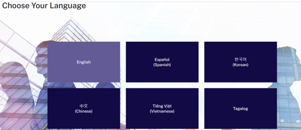 Select the language you want the training to display.